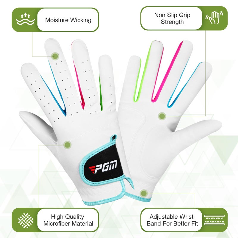 PGM Kids Youth Junior Toddler Boys Girls Golf Gloves Microfiber Synthetic Gloves for Left Hand Right Hand Golf Gloves Extra Value 1 Pair White Pink Age 3-12 (White, Small) - Image 2